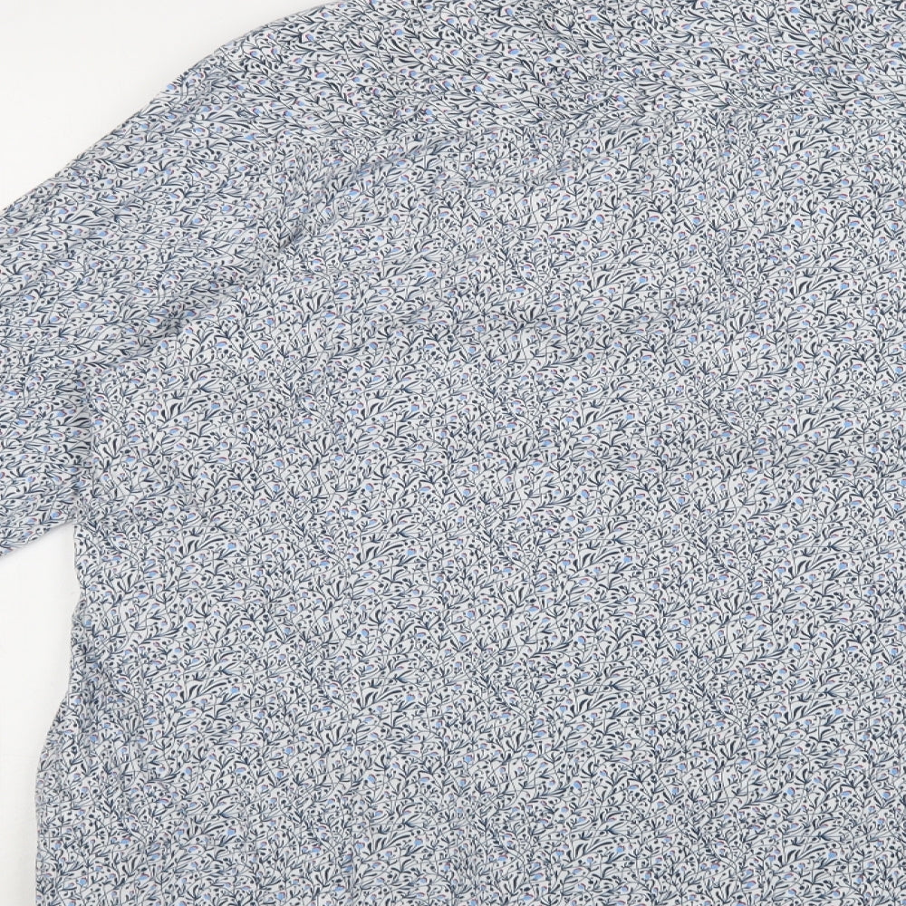 NEXT Mens Blue Floral Cotton  Button-Up Size 2XL Collared Button