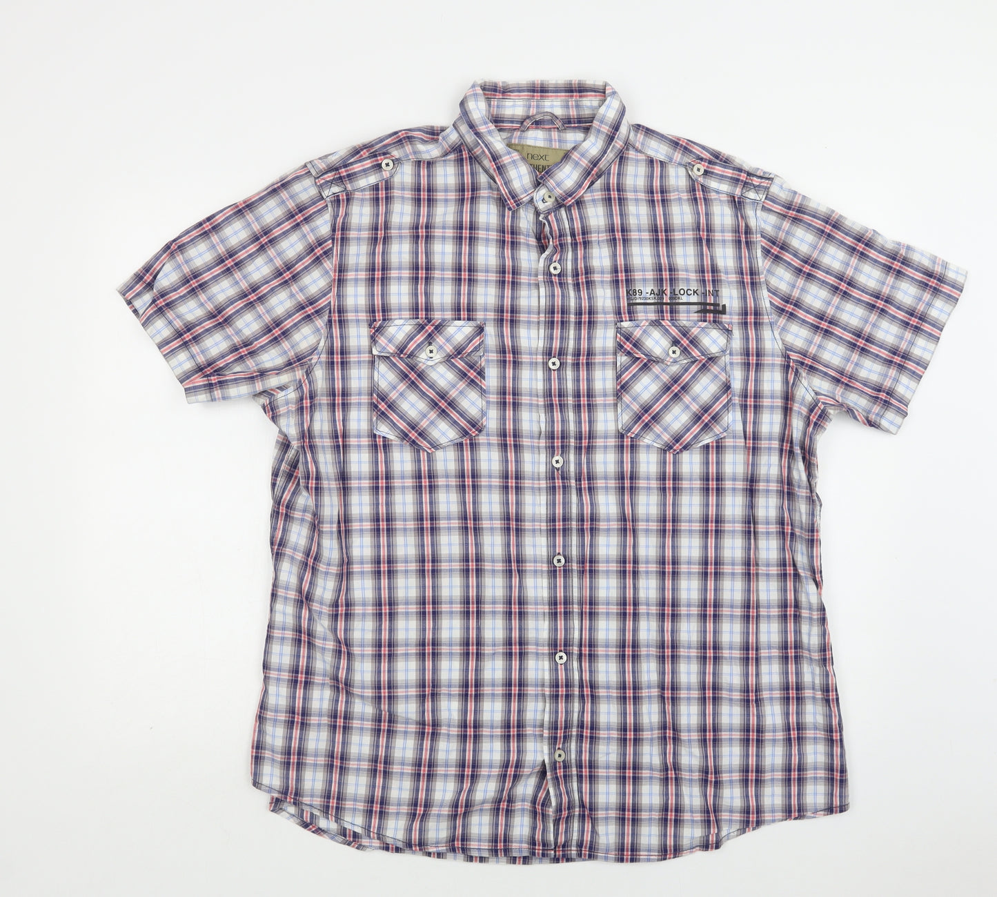 NEXT Mens Blue Check Cotton  Button-Up Size 2XL Collared Button