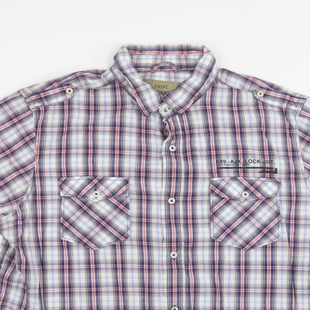 NEXT Mens Blue Check Cotton  Button-Up Size 2XL Collared Button
