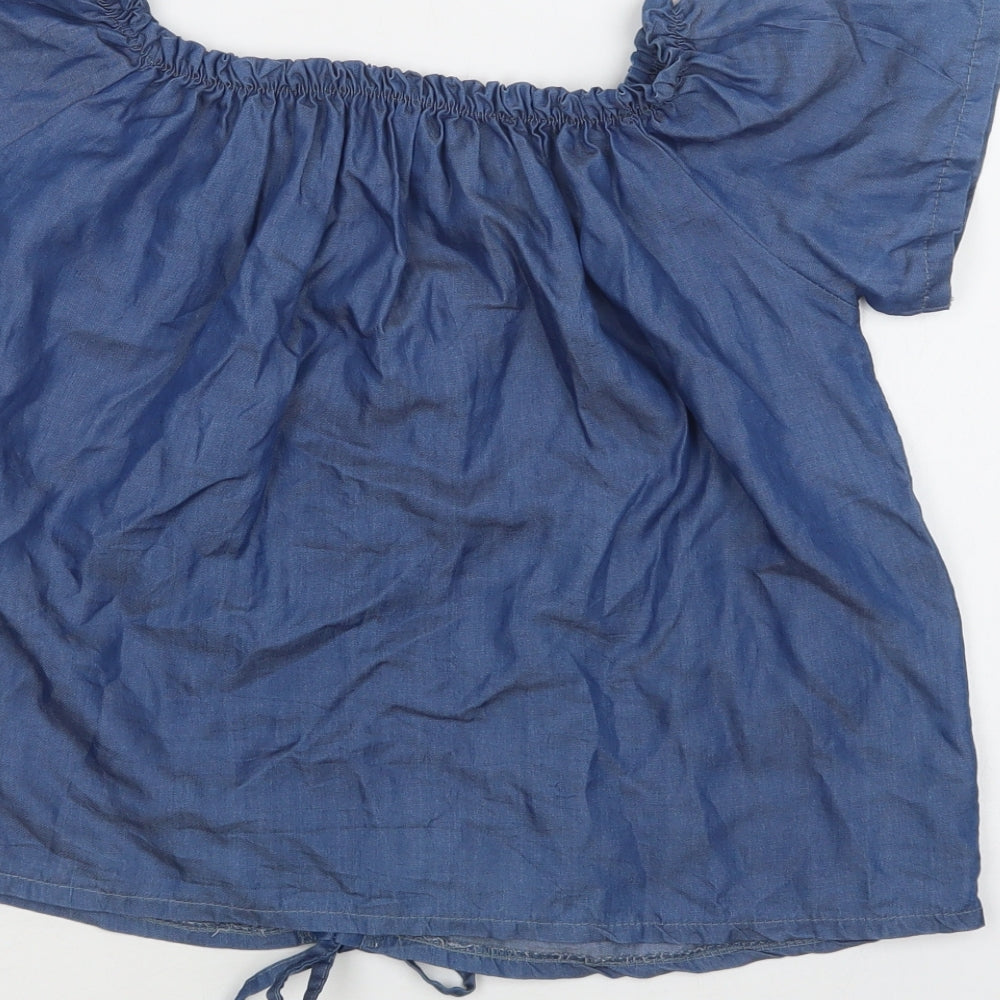 Preworn Womens Blue  Lyocell Basic Blouse Size M Off the Shoulder