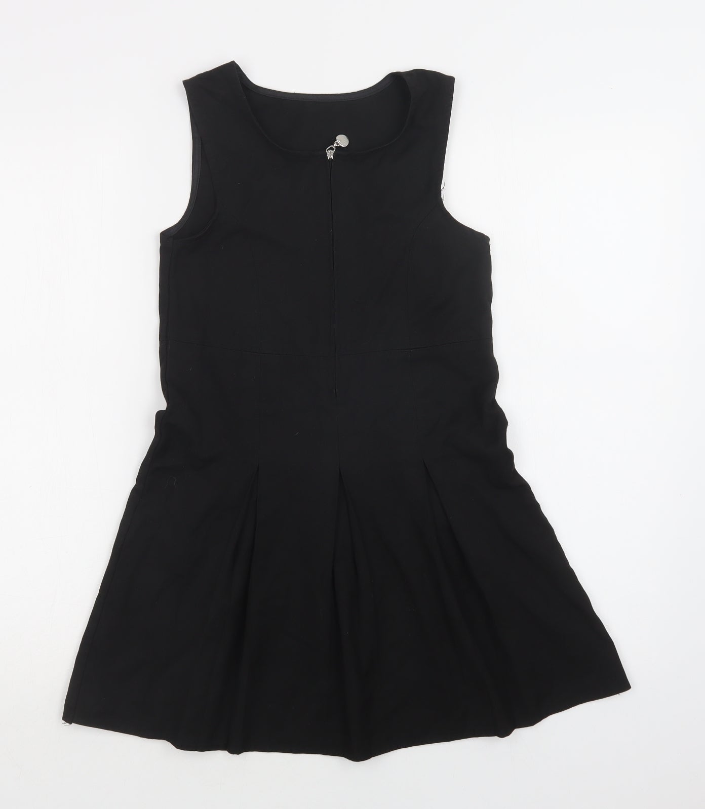 Pep & Co Girls Black  Polyester Pinafore/Dungaree Dress  Size 8-9 Years  Round Neck Zip - School Wear