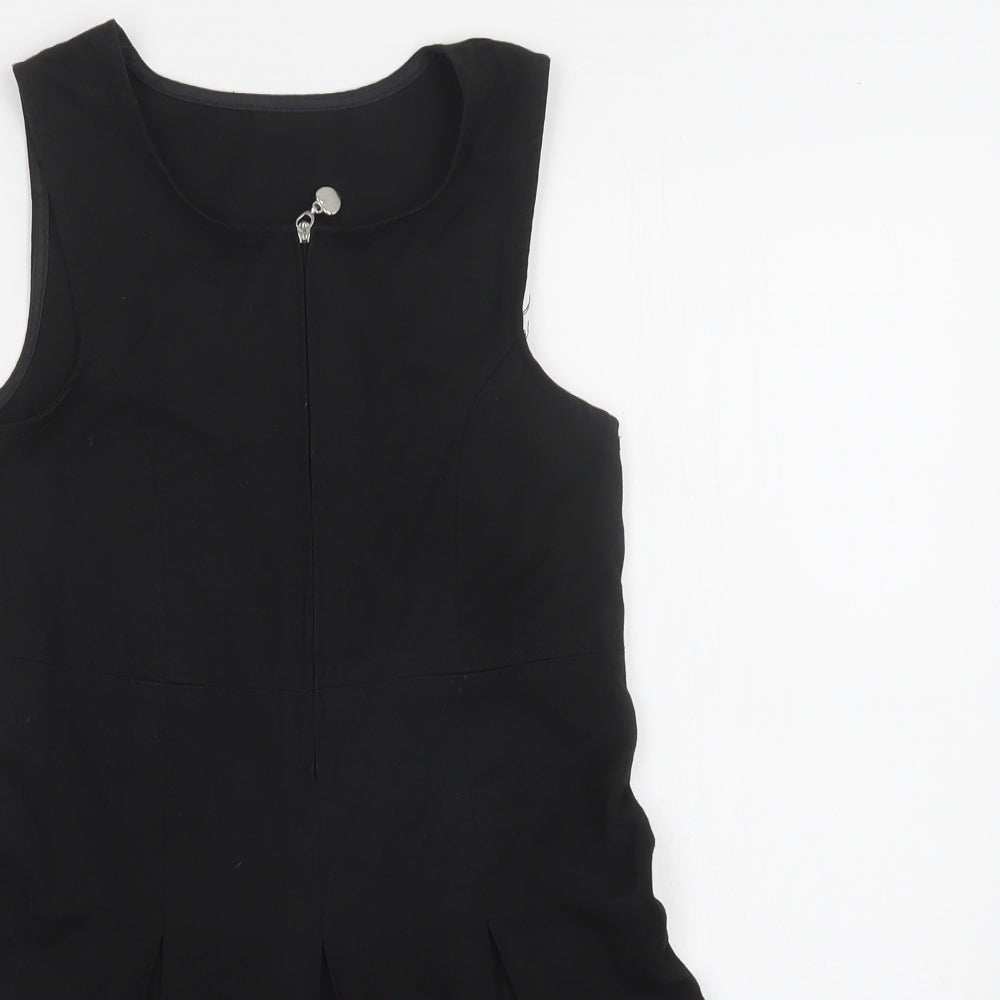 Pep & Co Girls Black  Polyester Pinafore/Dungaree Dress  Size 8-9 Years  Round Neck Zip - School Wear
