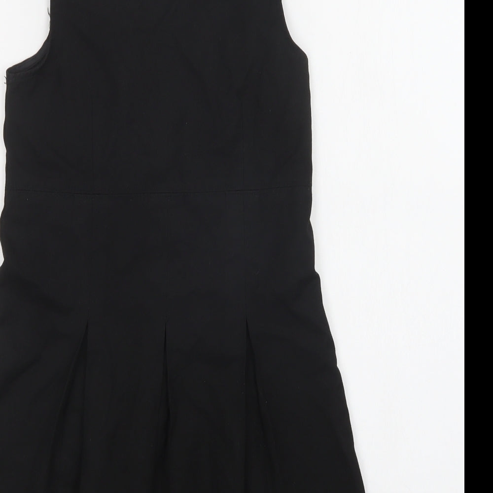 Pep & Co Girls Black  Polyester Pinafore/Dungaree Dress  Size 8-9 Years  Round Neck Zip - School Wear