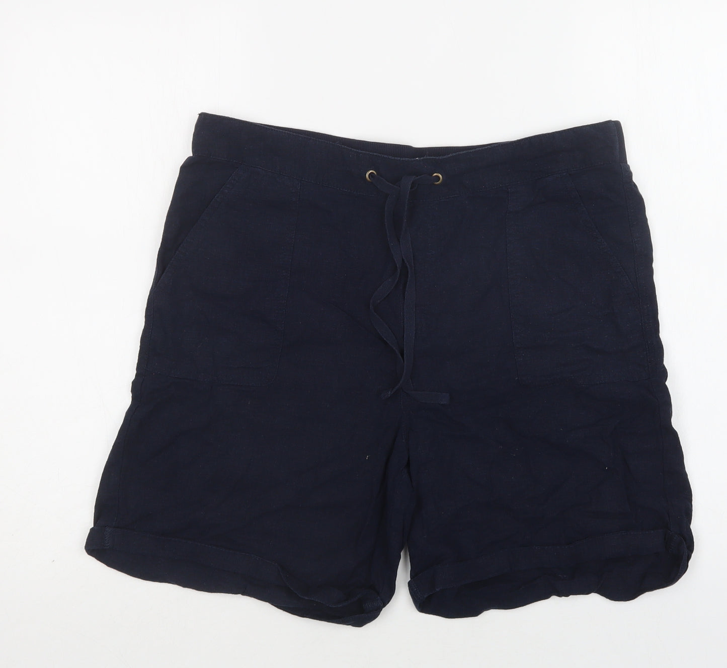 Peacocs Womens Blue  Linen Cargo Shorts Size 14 L8 in Regular Drawstring