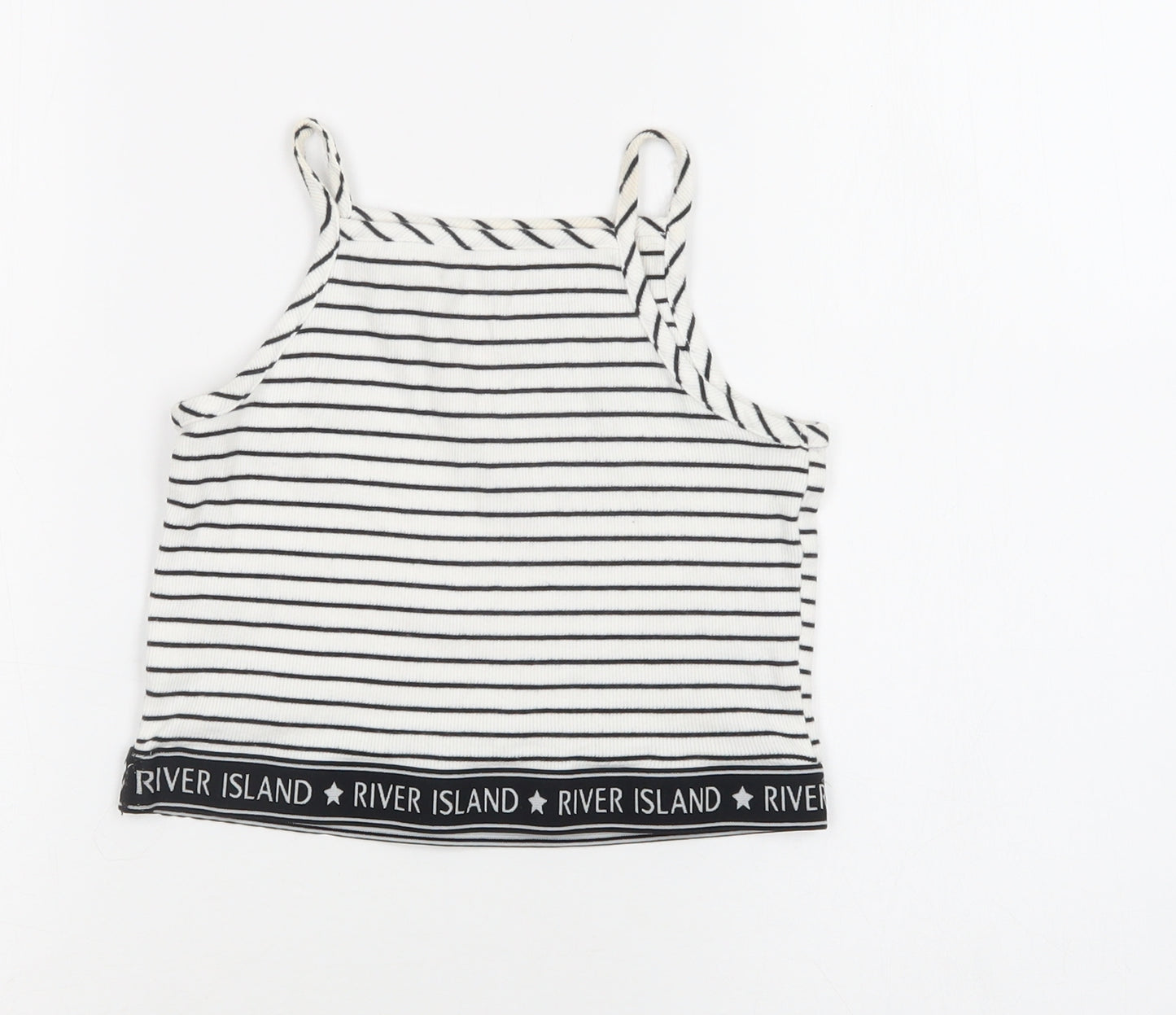 River Island Girls White Striped Cotton Cropped Blouse Size 9-10 Years Square Neck