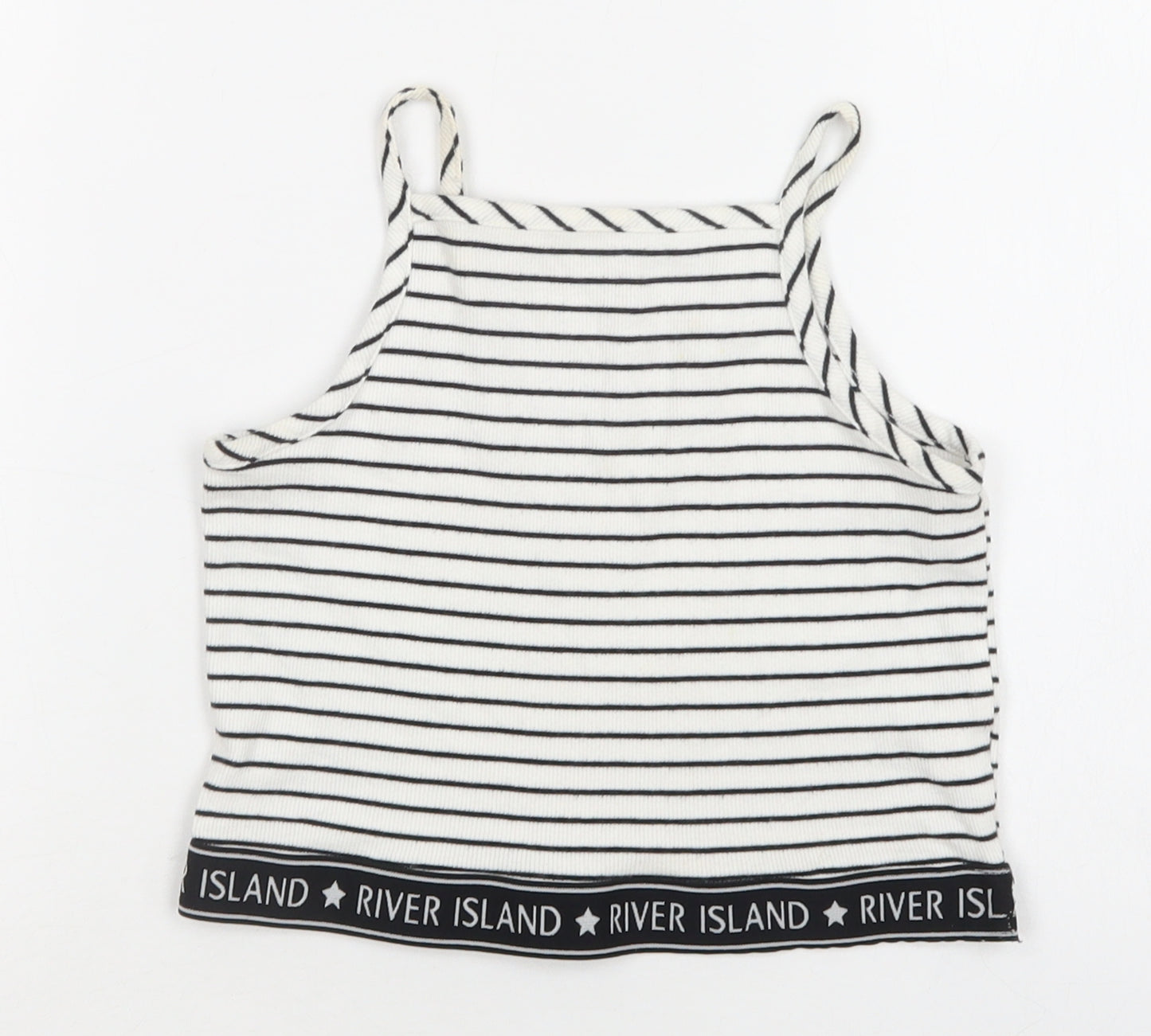 River Island Girls White Striped Cotton Cropped Blouse Size 9-10 Years Square Neck