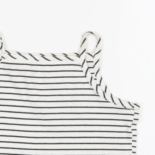 River Island Girls White Striped Cotton Cropped Blouse Size 9-10 Years Square Neck