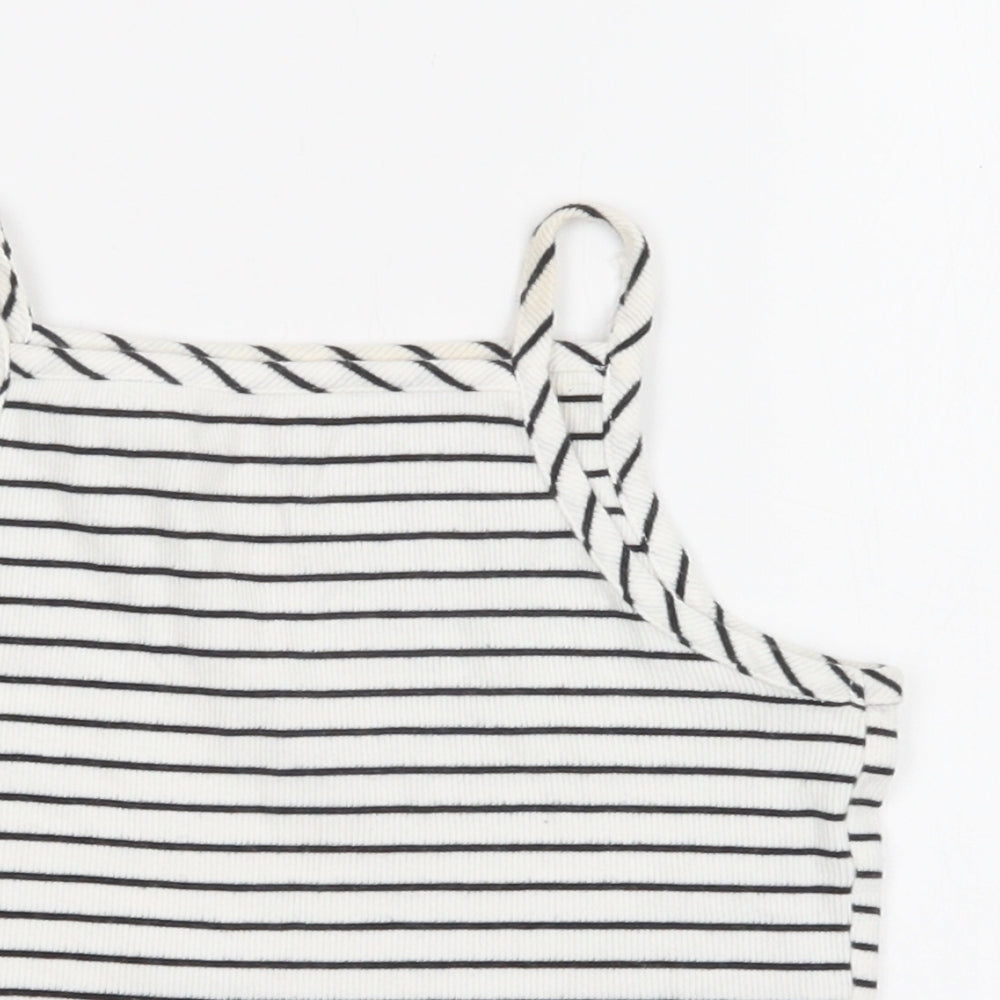 River Island Girls White Striped Cotton Cropped Blouse Size 9-10 Years Square Neck