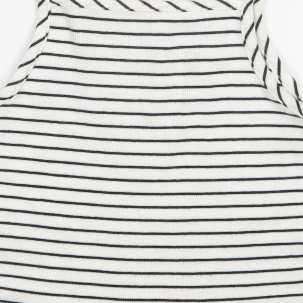 River Island Girls White Striped Cotton Cropped Blouse Size 9-10 Years Square Neck