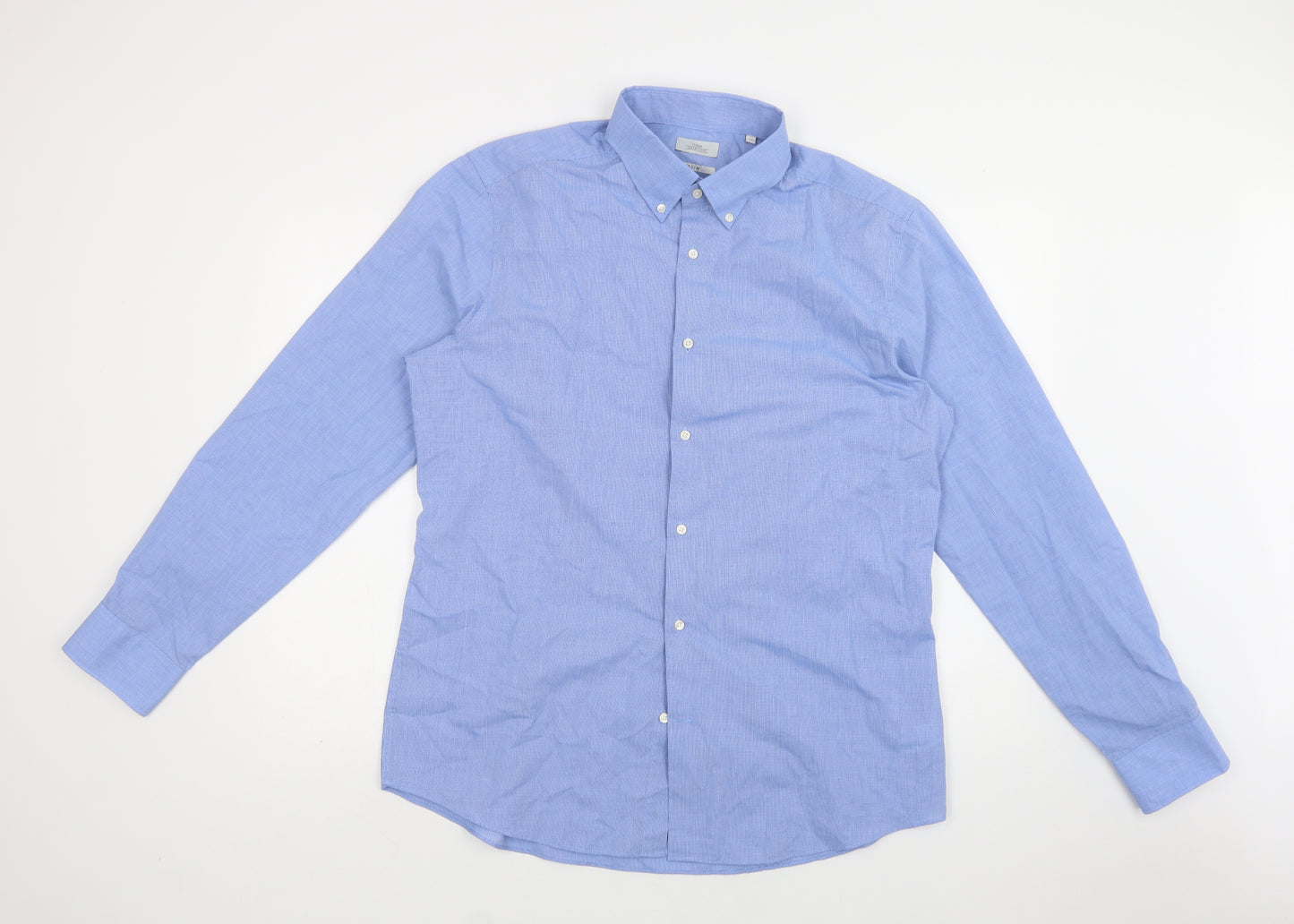 NEXT Mens Blue Check Polyester  Dress Shirt Size 17 Collared Button