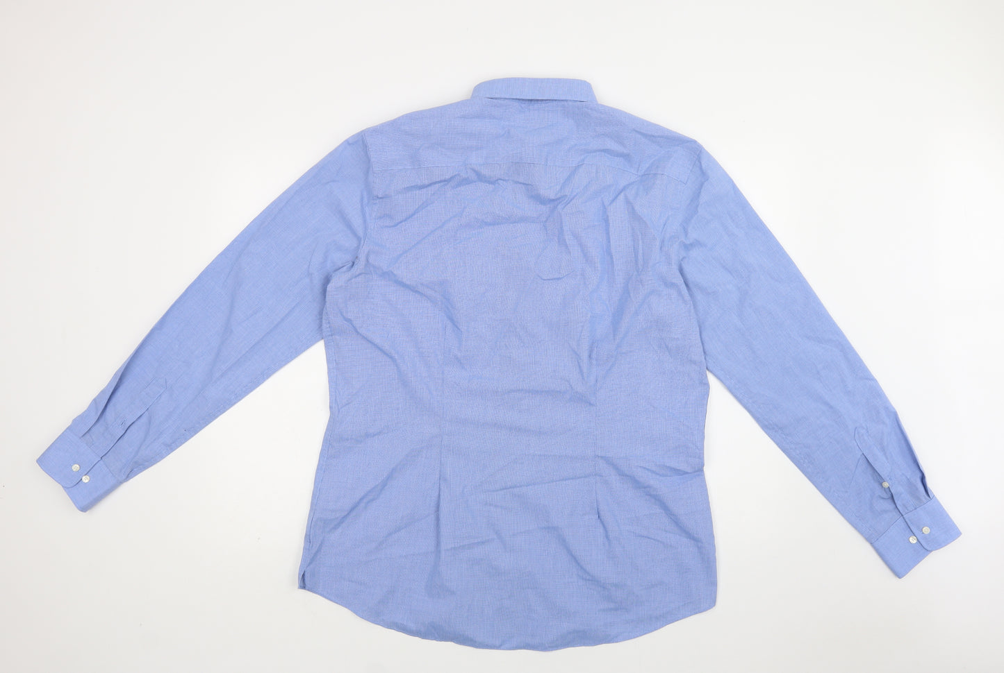 NEXT Mens Blue Check Polyester  Dress Shirt Size 17 Collared Button