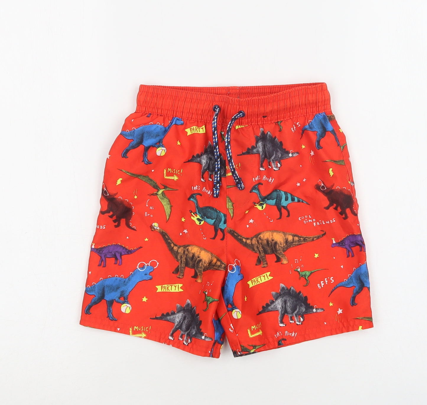 George Boys Red Geometric Polyester Bermuda Shorts Size 4-5 Years  Regular Drawstring - Dinosaur Print