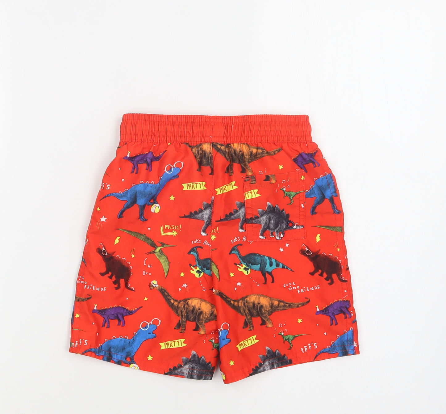 George Boys Red Geometric Polyester Bermuda Shorts Size 4-5 Years  Regular Drawstring - Dinosaur Print