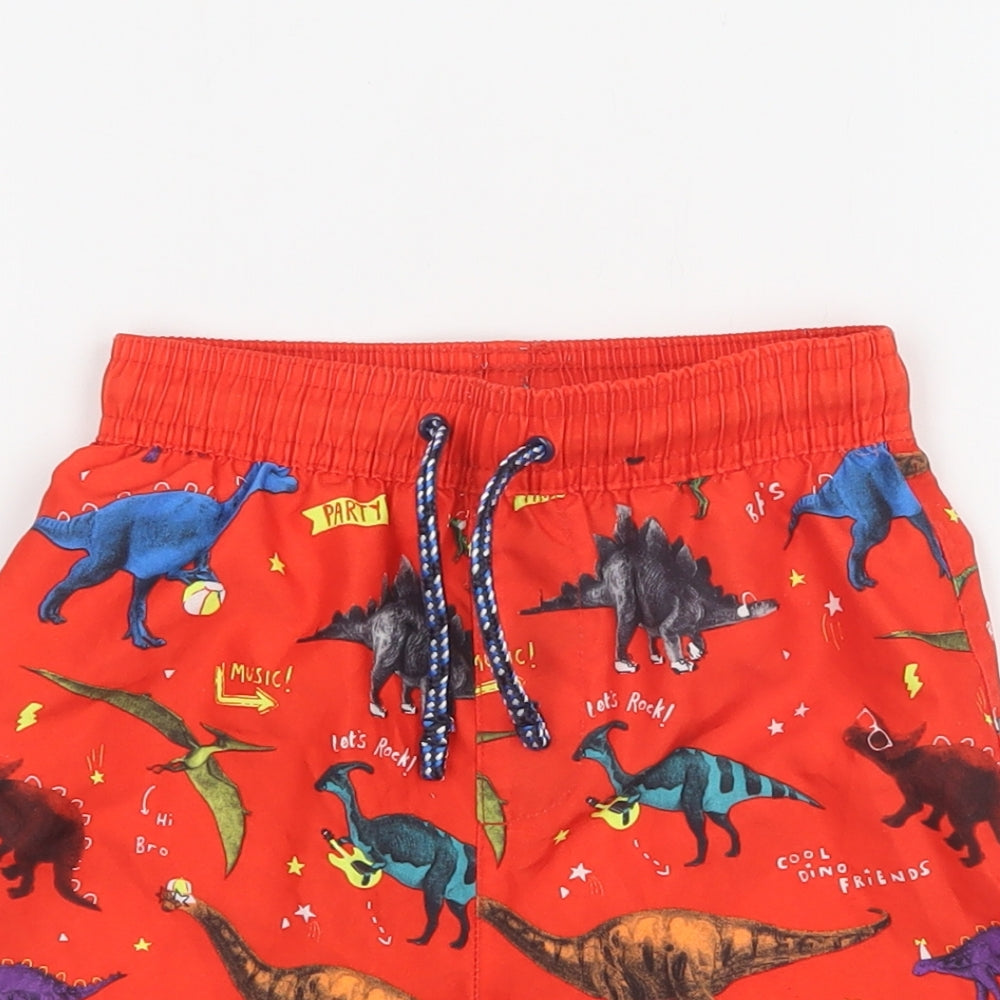 George Boys Red Geometric Polyester Bermuda Shorts Size 4-5 Years  Regular Drawstring - Dinosaur Print