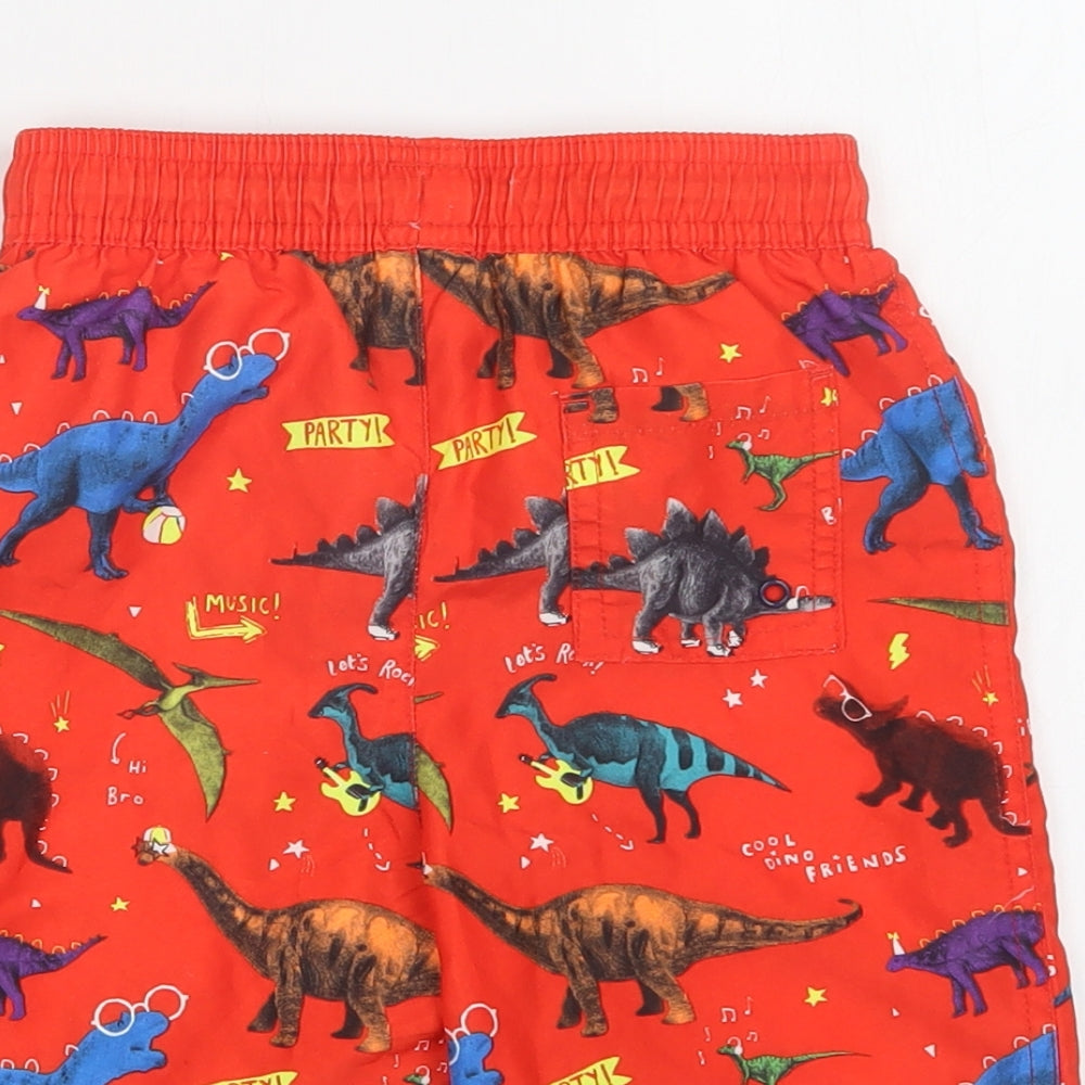 George Boys Red Geometric Polyester Bermuda Shorts Size 4-5 Years  Regular Drawstring - Dinosaur Print