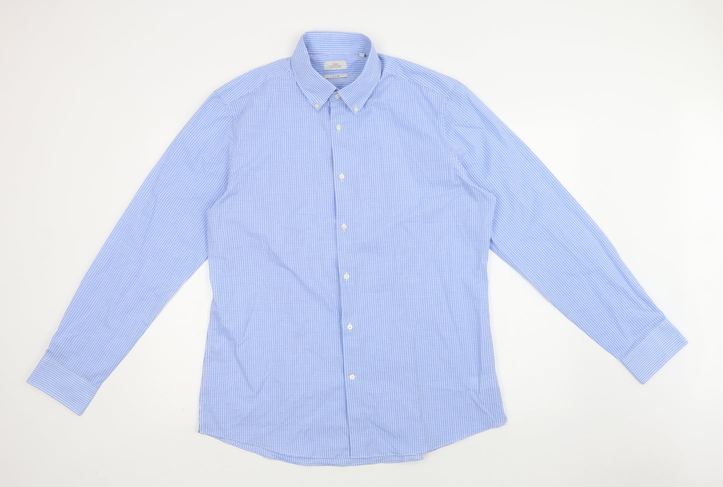 NEXT Mens Blue Check Polyester  Dress Shirt Size 17 Collared Button