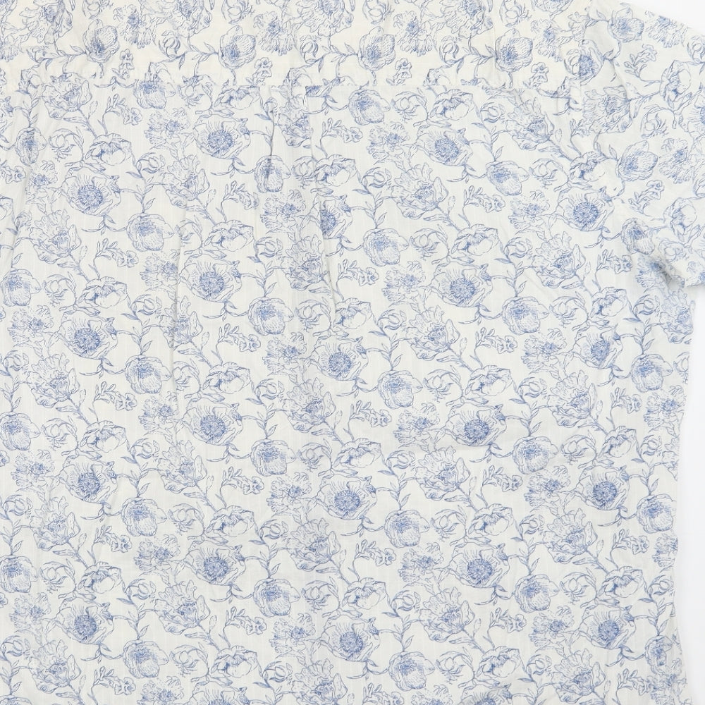 NEXT Mens White Floral Cotton  Button-Up Size 2XL Collared Button