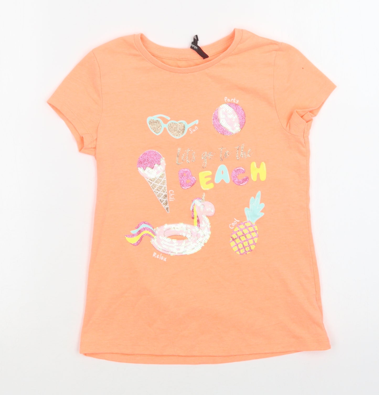 George Girls Orange  Polyester Basic Polo Size 9-10 Years Crew Neck  - Let's Go to The Beach