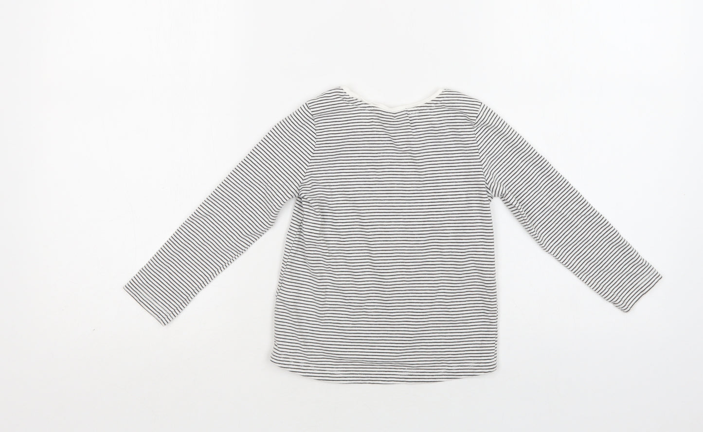 NEXT Girls White Striped Cotton Basic Polo Size 2-3 Years Crew Neck