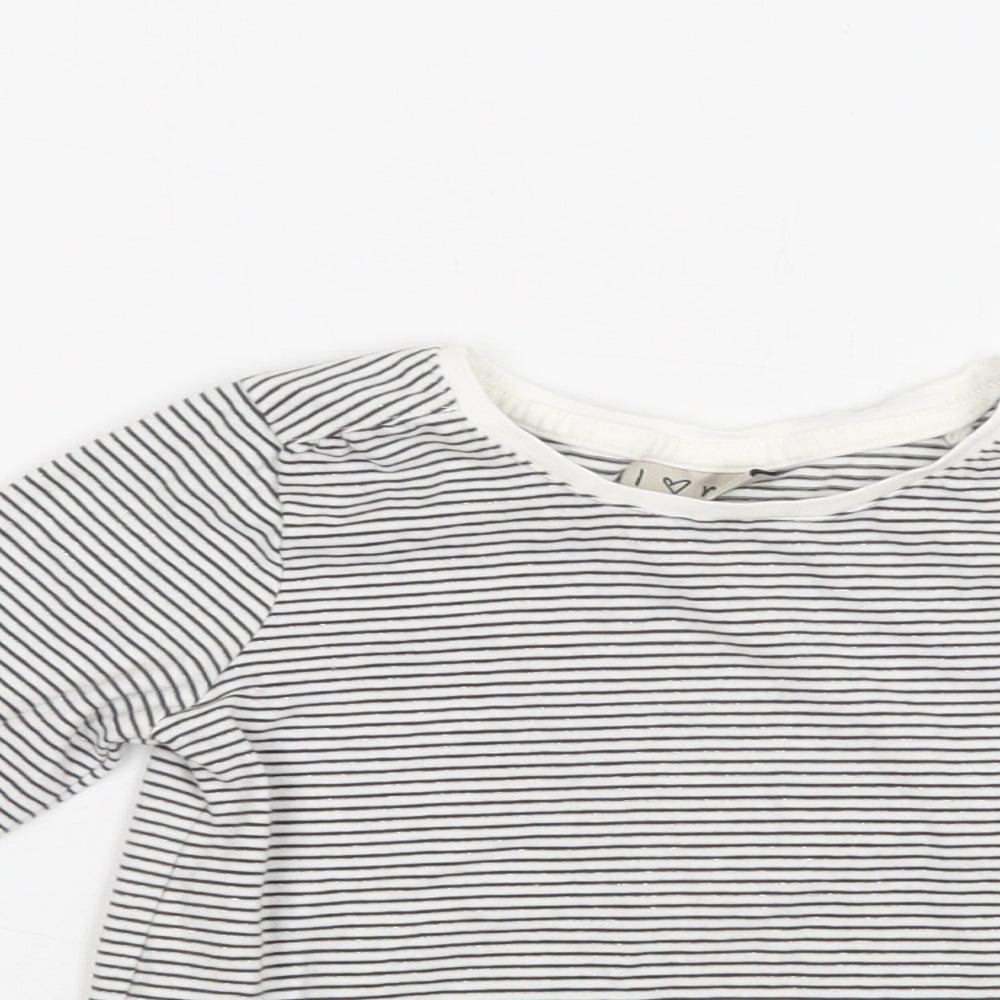 NEXT Girls White Striped Cotton Basic Polo Size 2-3 Years Crew Neck