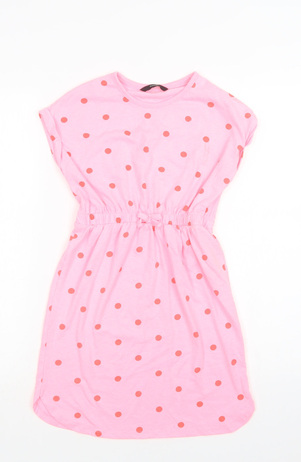 George Girls Pink Polka Dot Polyester Fit & Flare  Size 9-10 Years  Crew Neck