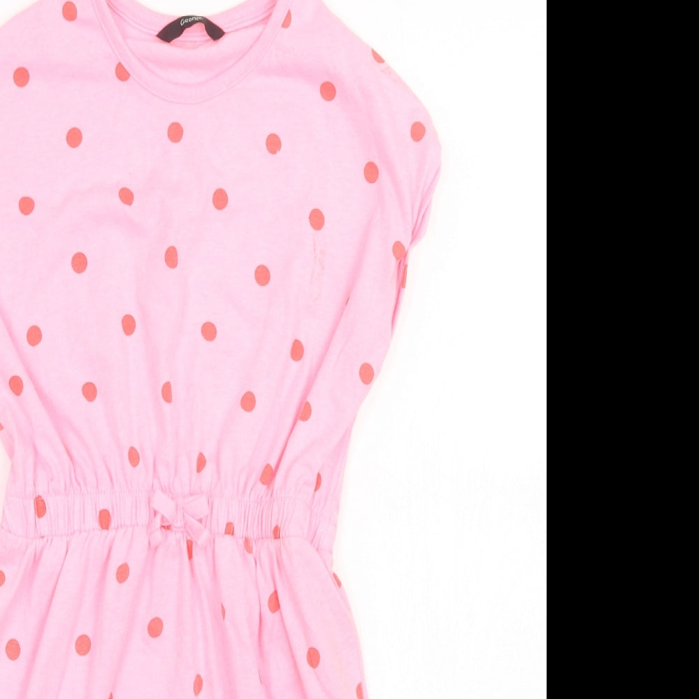 George Girls Pink Polka Dot Polyester Fit & Flare  Size 9-10 Years  Crew Neck