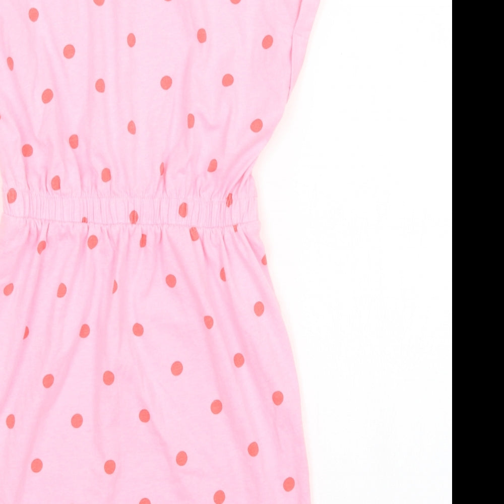 George Girls Pink Polka Dot Polyester Fit & Flare  Size 9-10 Years  Crew Neck