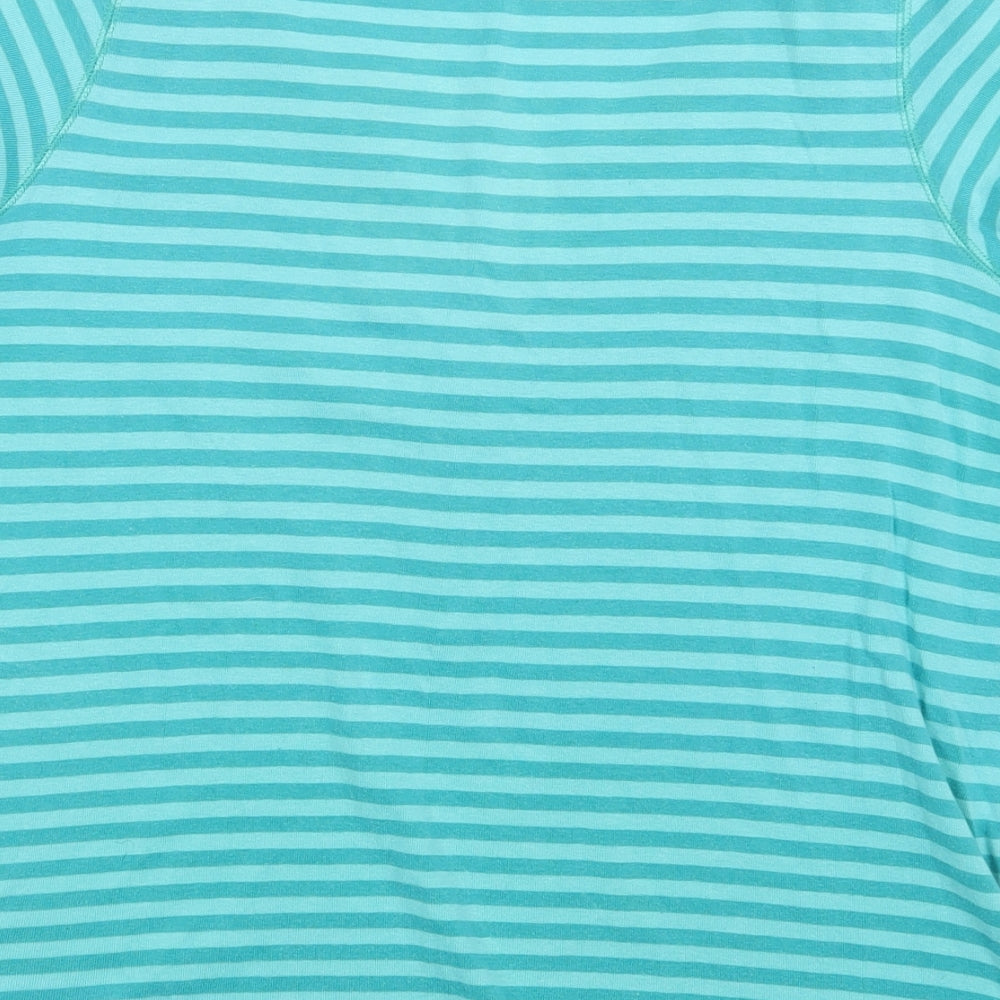 M&S Womens Green Striped Cotton Basic T-Shirt Size 18 V-Neck