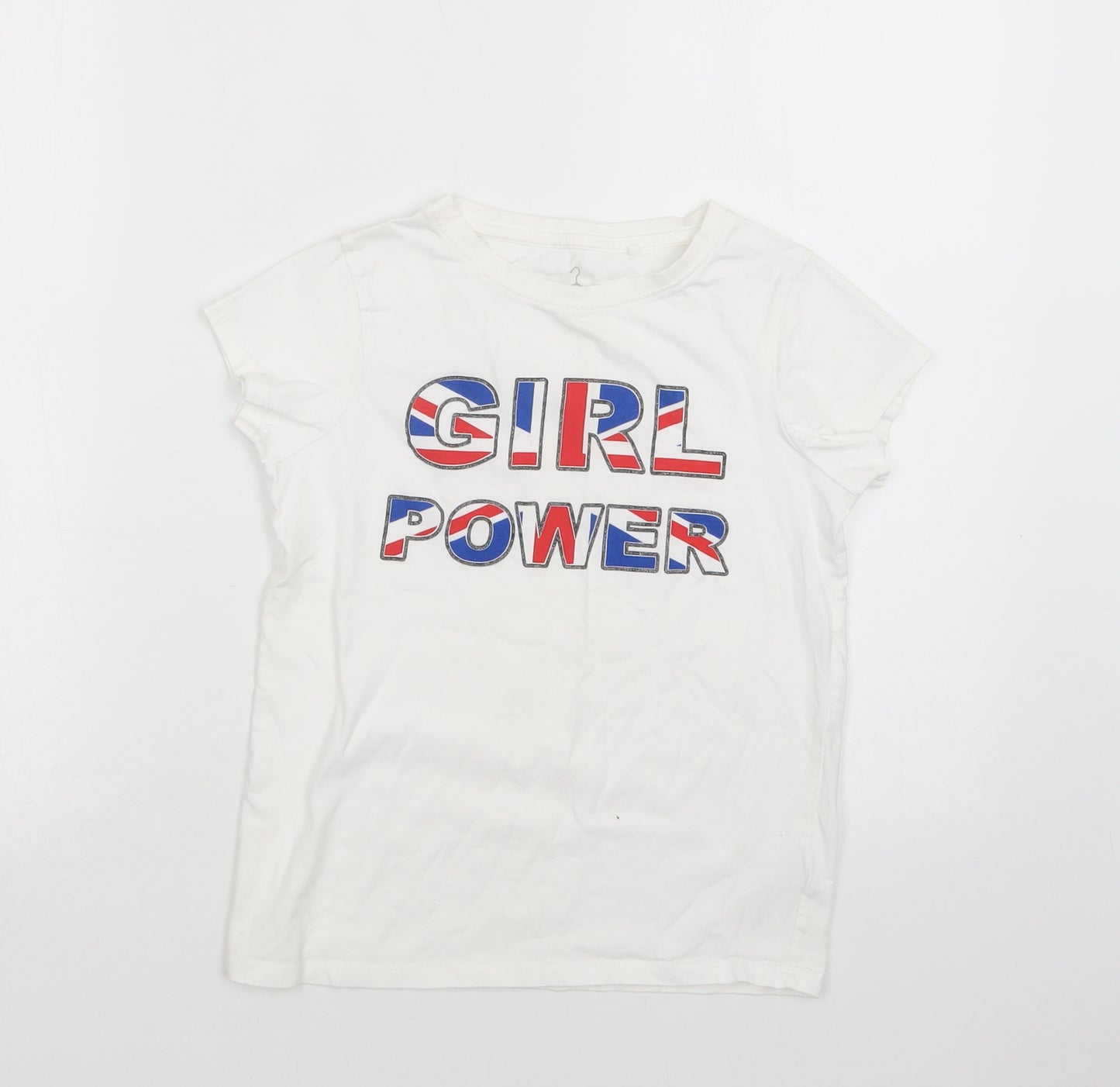 NEXT Girls White  Cotton Basic T-Shirt Size 10 Years Crew Neck  - Girl Power