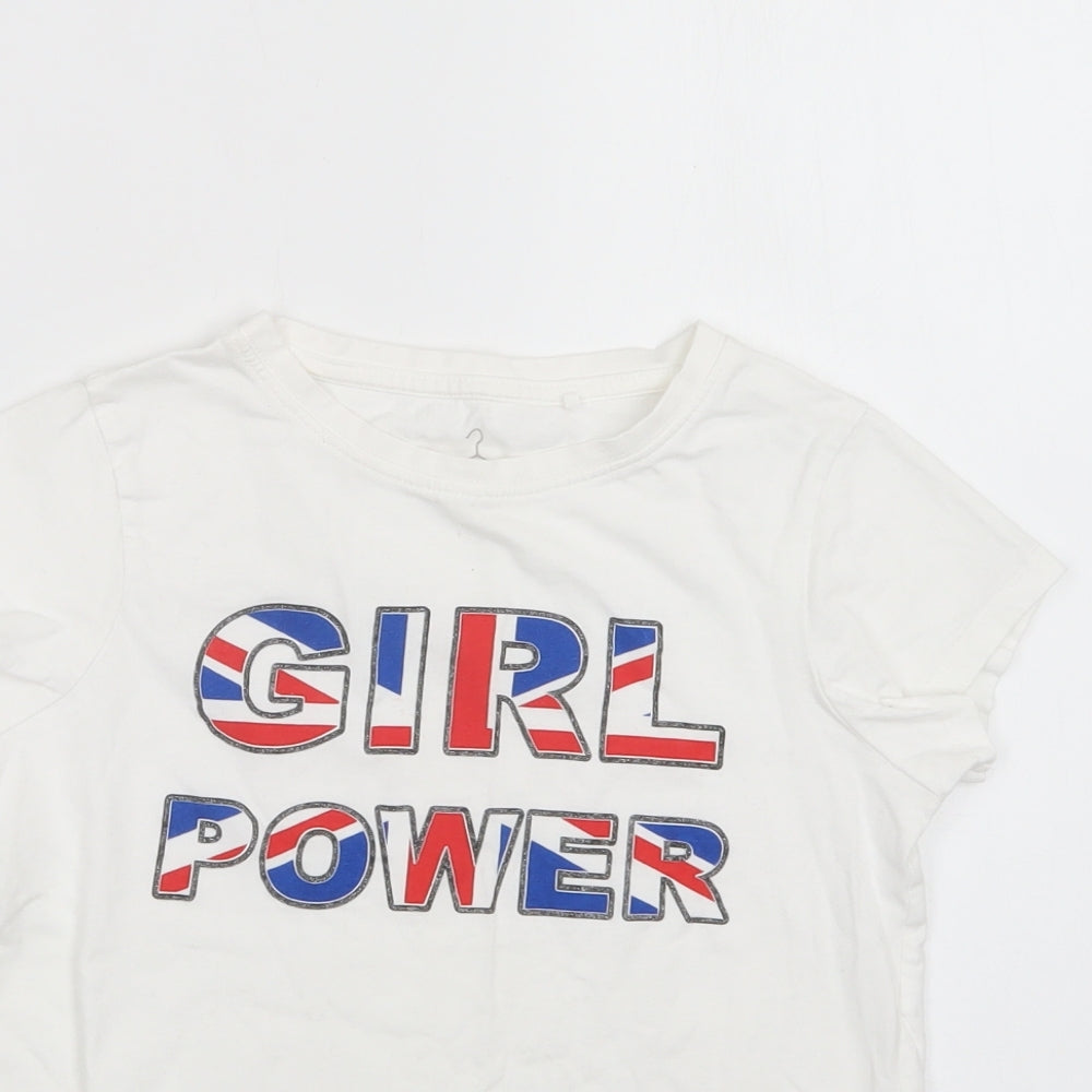 NEXT Girls White  Cotton Basic T-Shirt Size 10 Years Crew Neck  - Girl Power