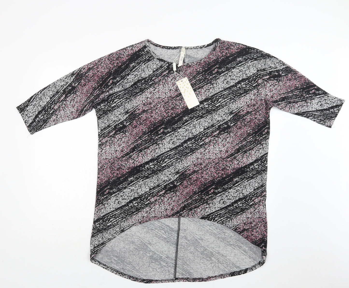 Stella Morgan Womens Grey Striped Polyester Tunic Blouse Size 12 Round Neck