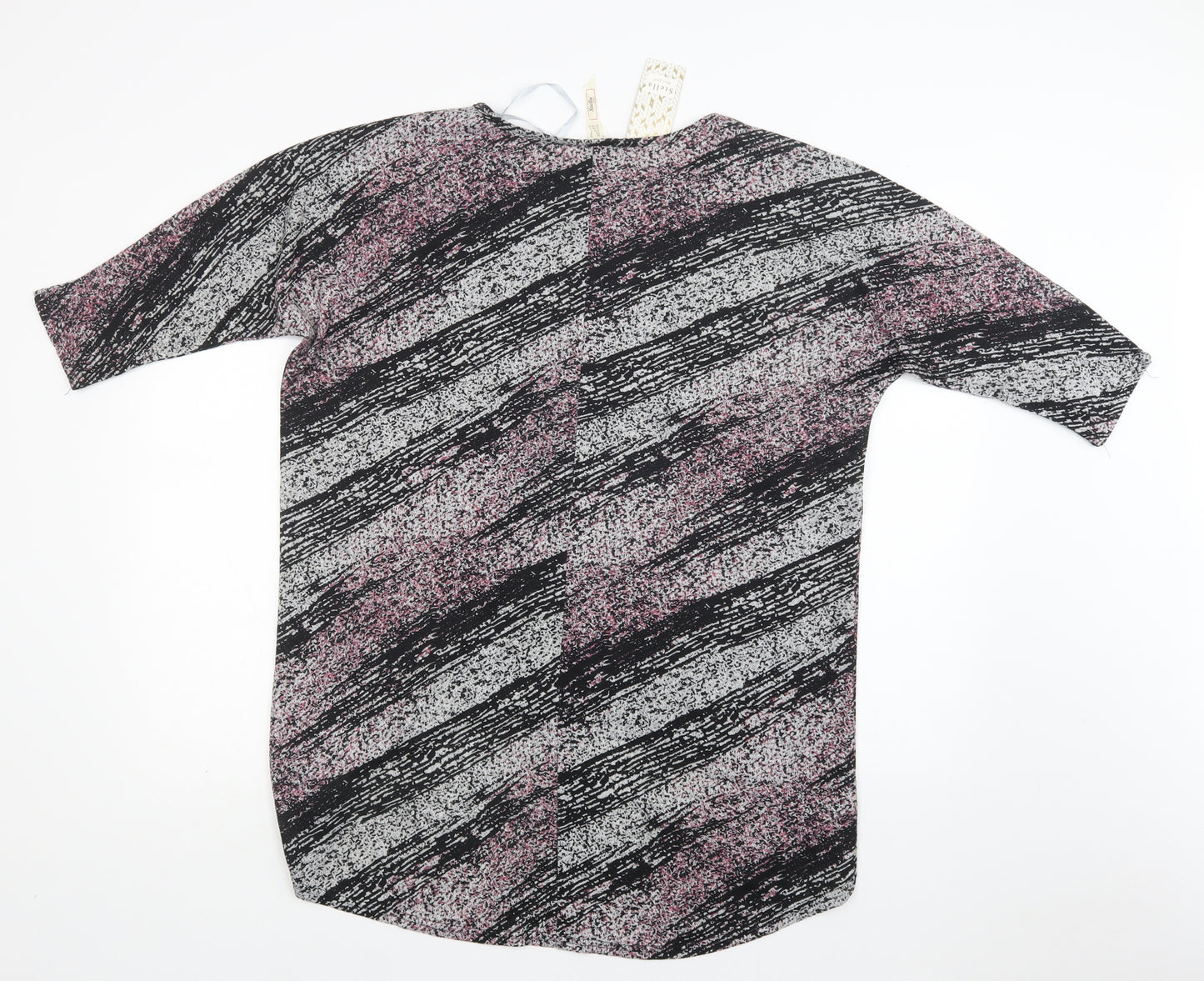 Stella Morgan Womens Grey Striped Polyester Tunic Blouse Size 12 Round Neck