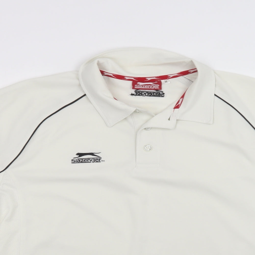 Slazenger Mens Ivory  Polyester  Polo Size M Collared Button