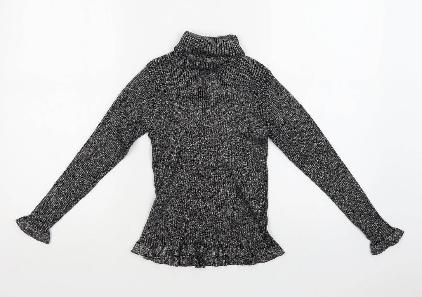 hullabaloo Girls Grey Roll Neck  Cotton Pullover Jumper Size 9-10 Years