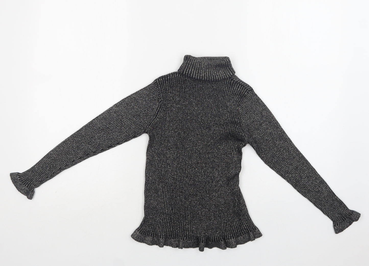 hullabaloo Girls Grey Roll Neck  Cotton Pullover Jumper Size 9-10 Years