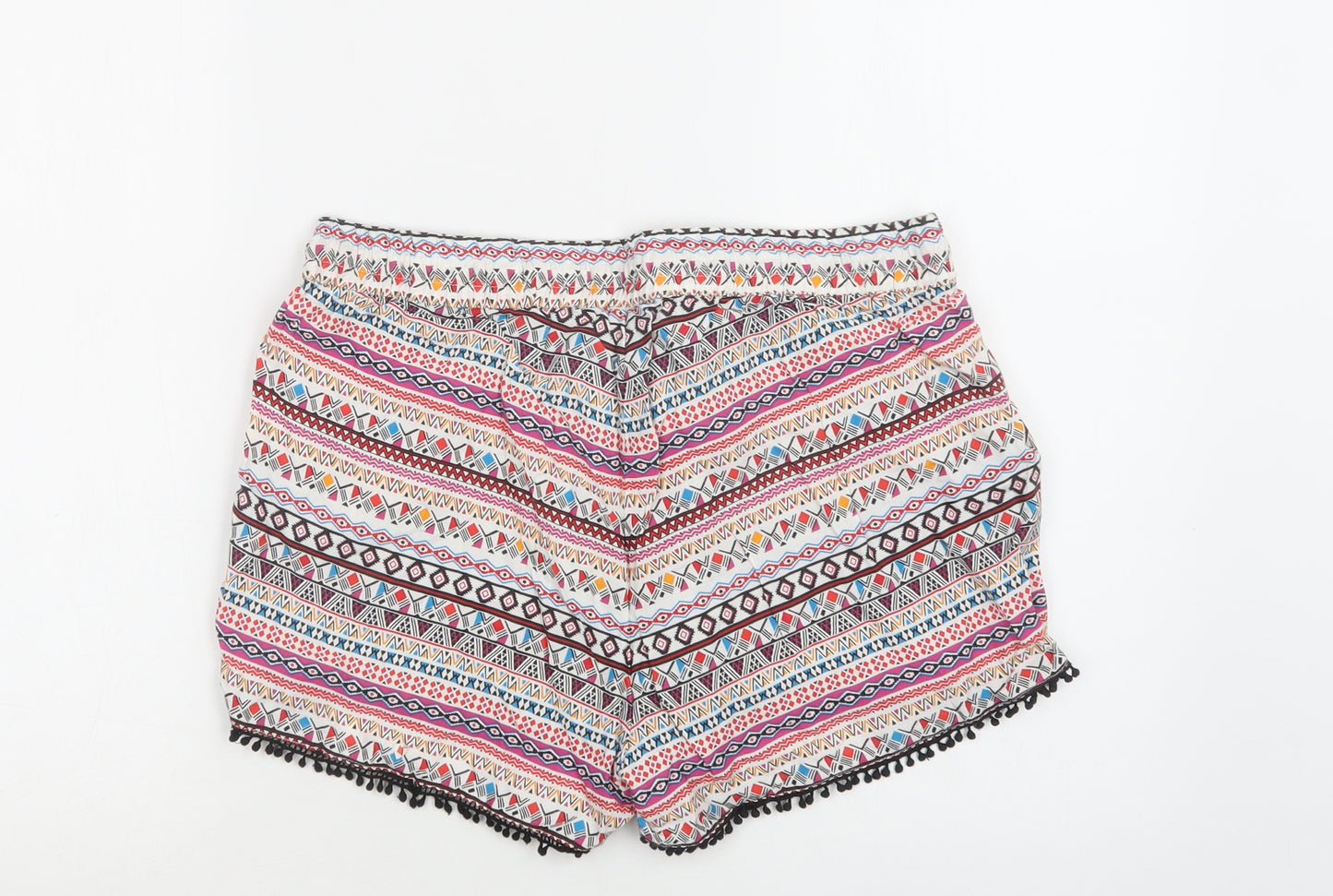 Primark Womens Multicoloured Geometric Viscose Bermuda Shorts Size 14 L3 in Regular Drawstring