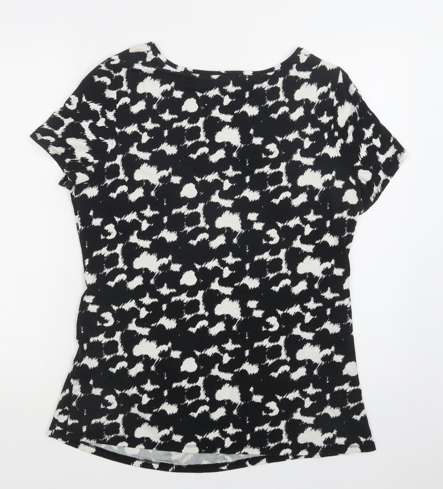 Pwr Una Womens Black Animal Print Cotton Basic Blouse Size 18 Round Neck