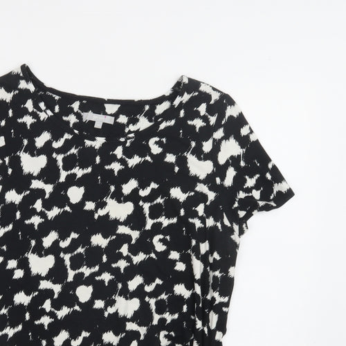 Pwr Una Womens Black Animal Print Cotton Basic Blouse Size 18 Round Neck