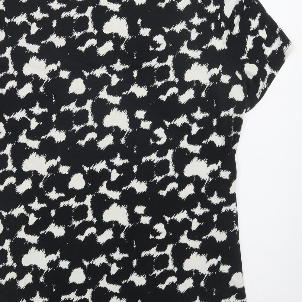 Pwr Una Womens Black Animal Print Cotton Basic Blouse Size 18 Round Neck