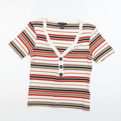 New Look Womens Multicoloured Striped Viscose Basic Blouse Size 12 V-Neck