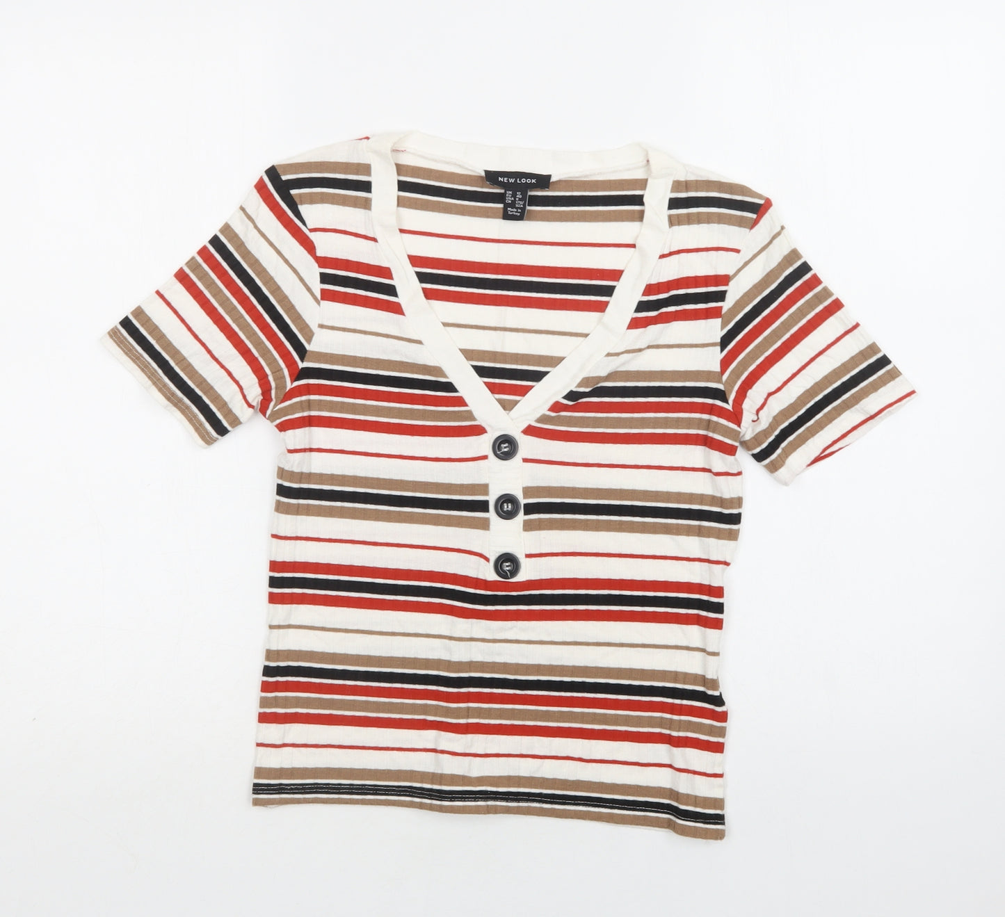 New Look Womens Multicoloured Striped Viscose Basic Blouse Size 12 V-Neck
