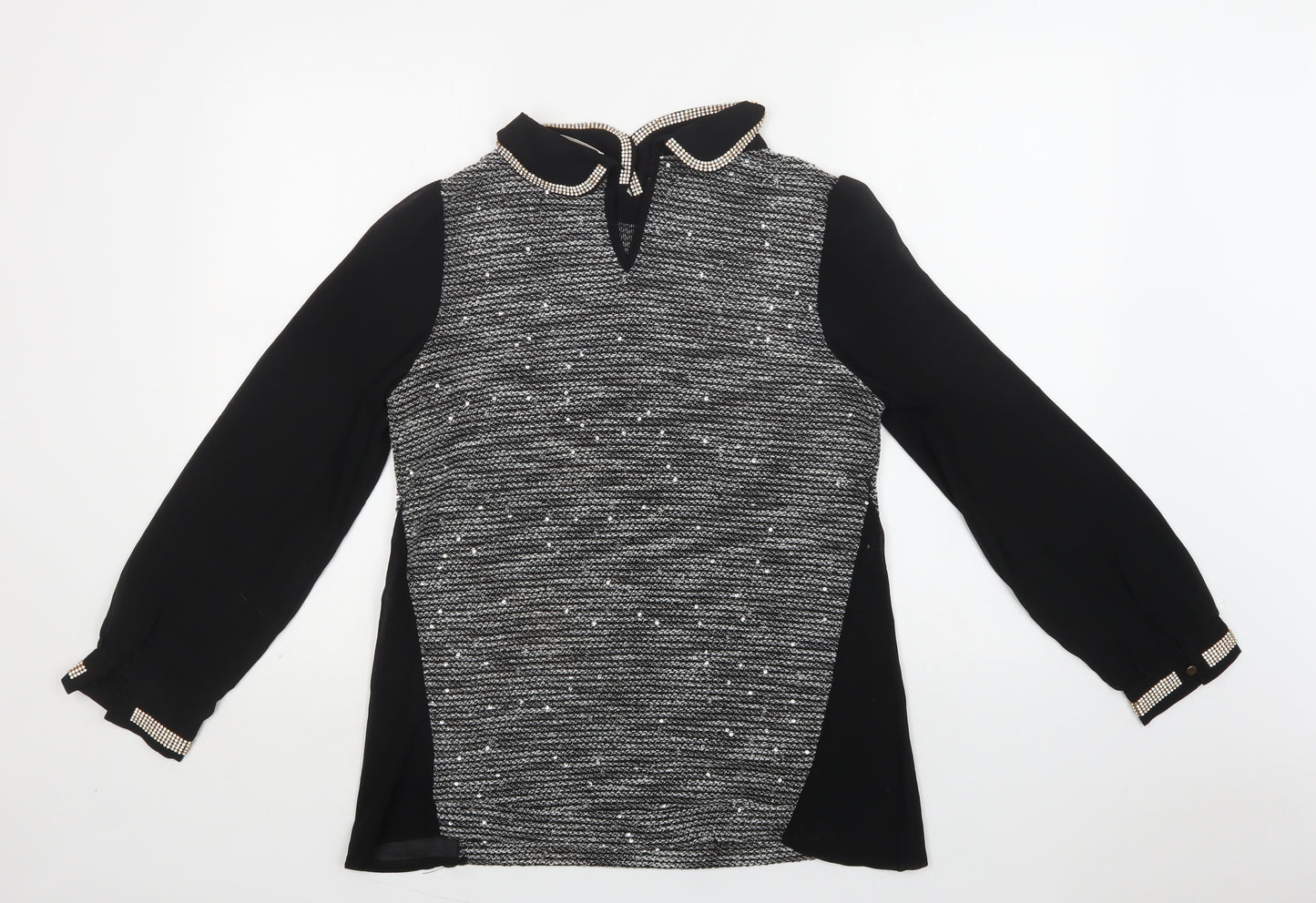 Mis Line Womens Grey Collared  Cotton Pullover Jumper Size L   - Embellished Collar