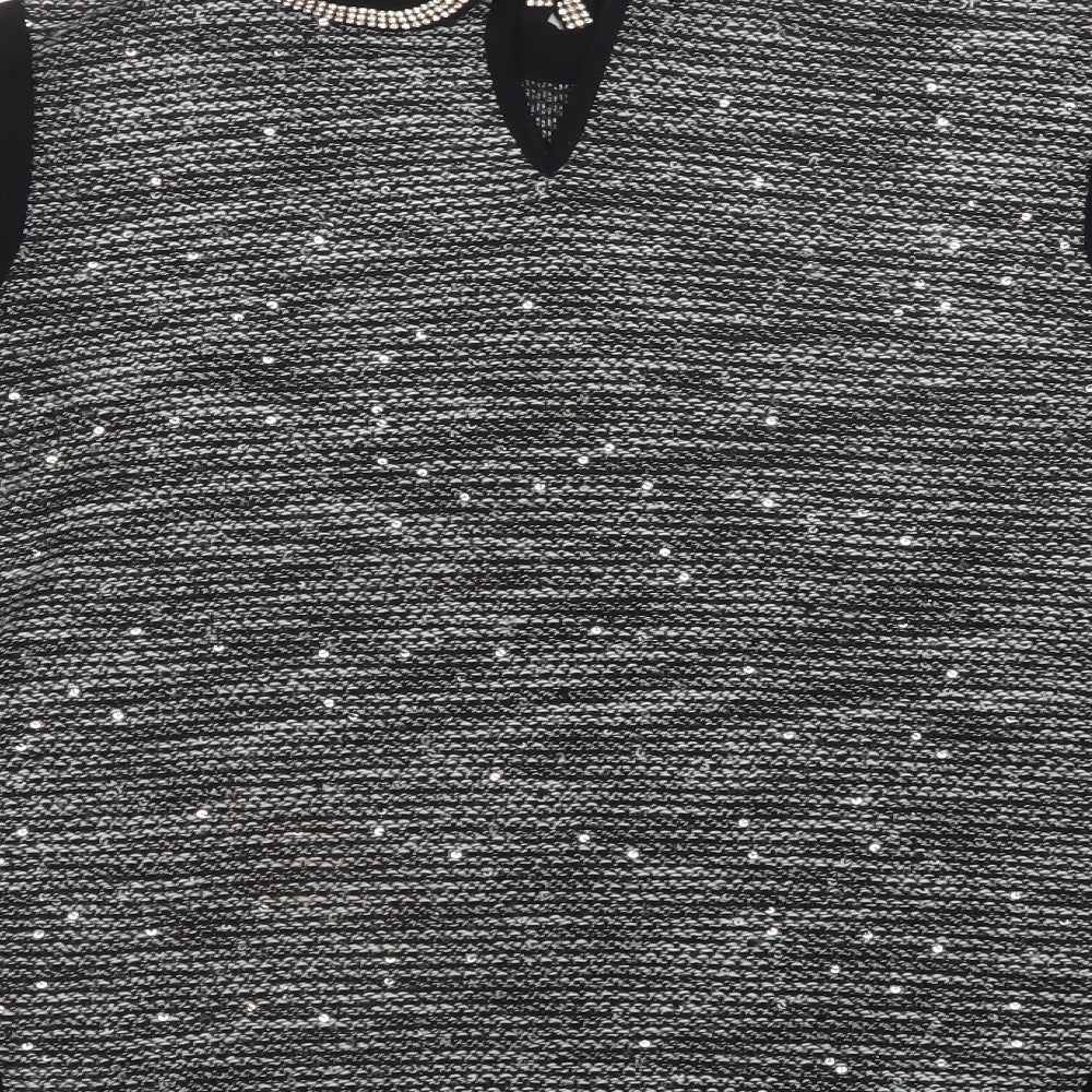 Mis Line Womens Grey Collared  Cotton Pullover Jumper Size L   - Embellished Collar