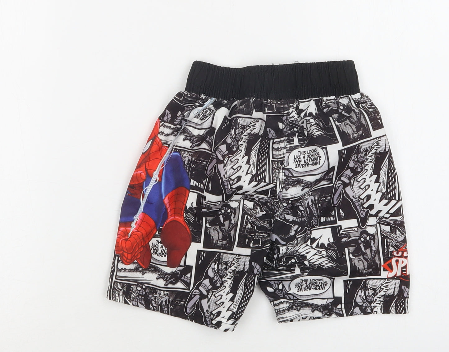 Primark Boys Black Geometric Polyester Bermuda Shorts Size 4-5 Years  Regular Drawstring - Spider-Man