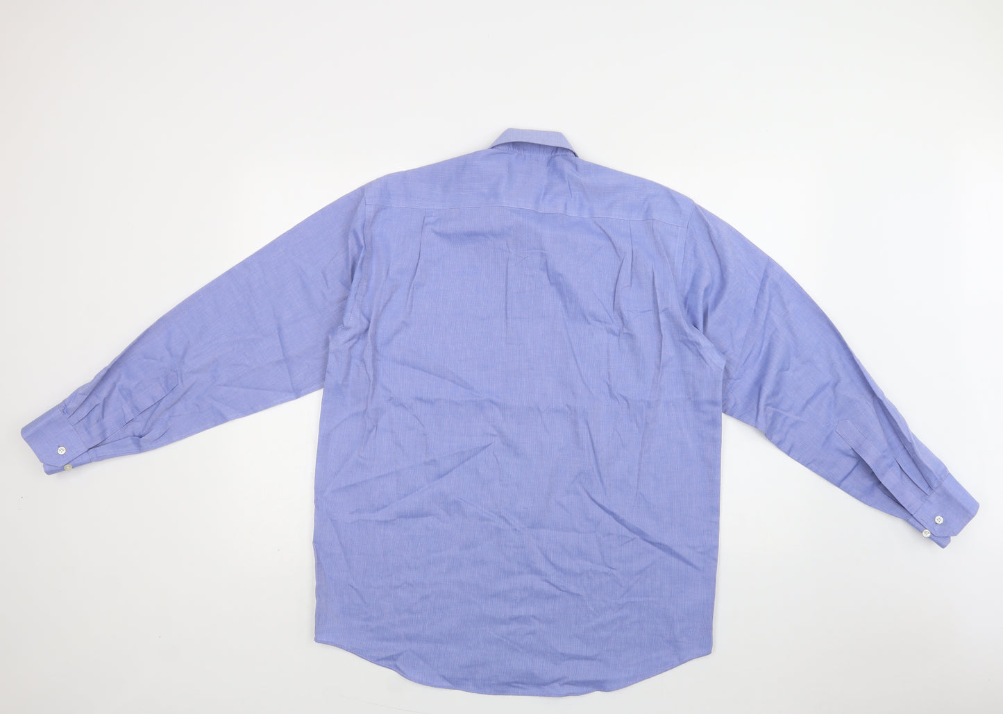 M&S Mens Blue  Polyester  Dress Shirt Size 15 Collared Button