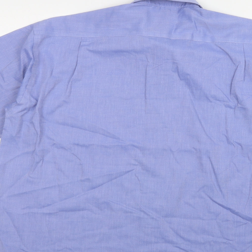 M&S Mens Blue  Polyester  Dress Shirt Size 15 Collared Button