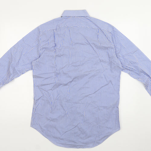 M&S Mens Blue Striped Cotton  Dress Shirt Size 15 Collared Button