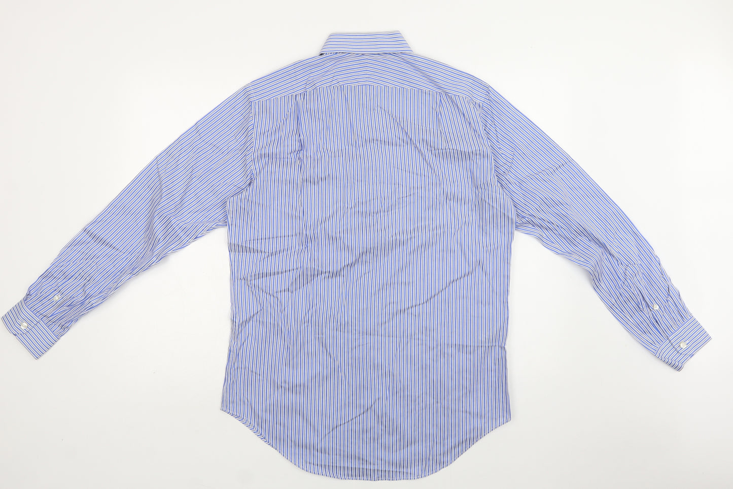 M&S Mens Blue Striped Cotton  Dress Shirt Size 15 Collared Button