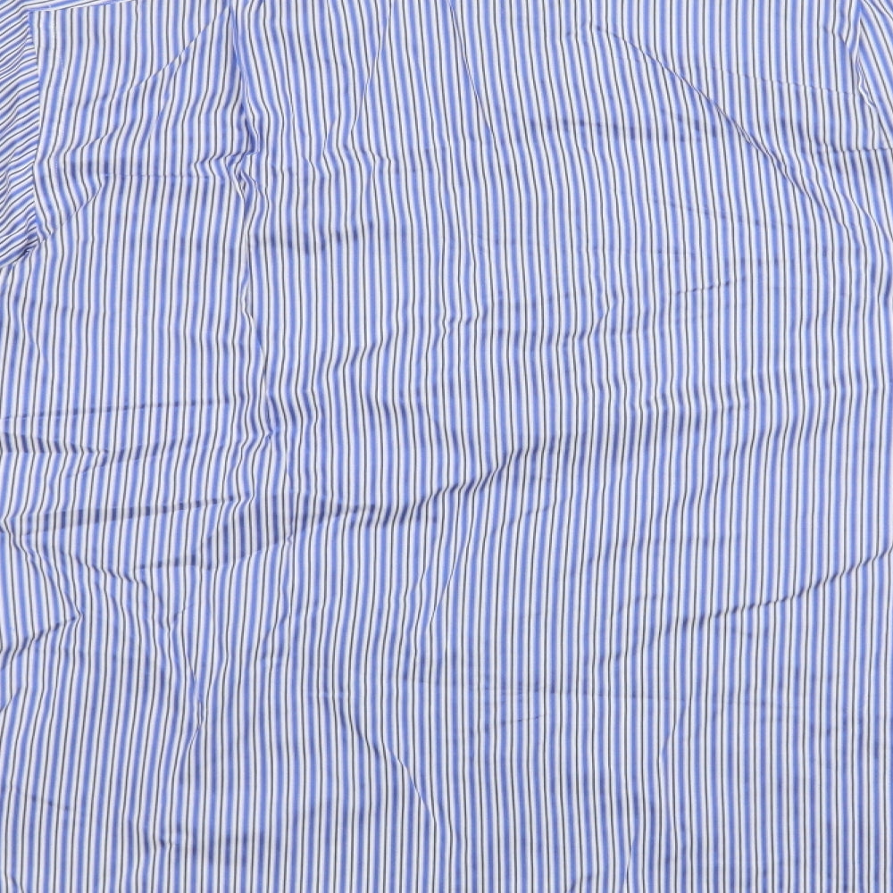 M&S Mens Blue Striped Cotton  Dress Shirt Size 15 Collared Button