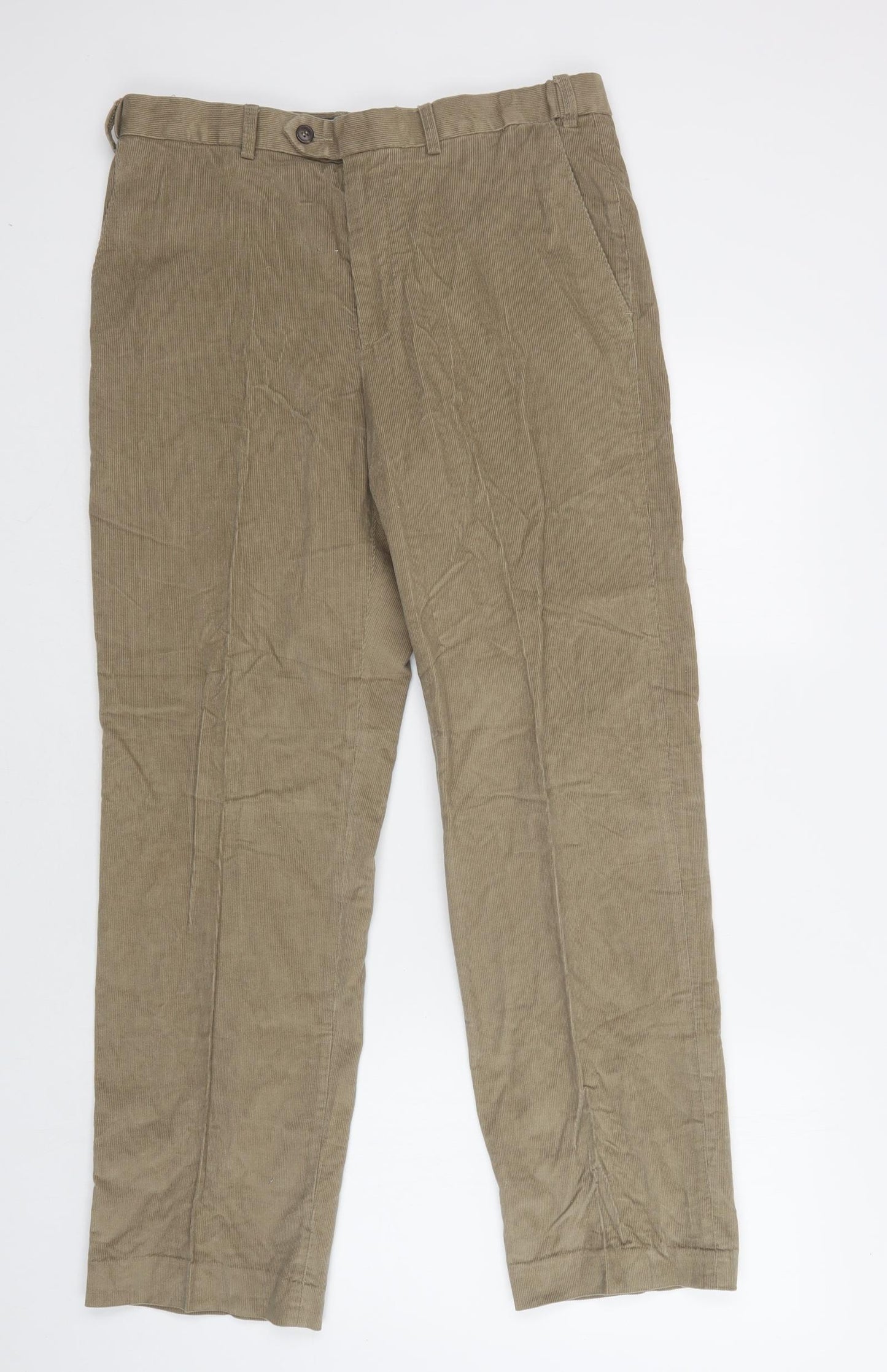 M&S Mens Beige  Cotton Trousers  Size 34 L31 in Regular Button
